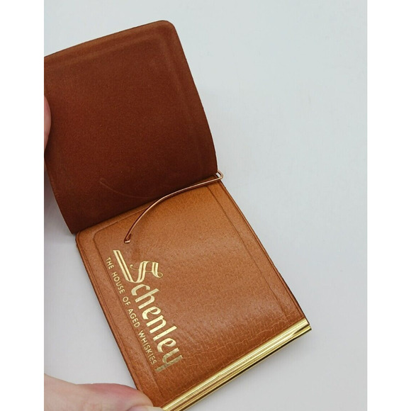 Vintage Schenley Whiskies Pig Skin Wallet Billfold Money Clip Advertising Tan - Picture 7 of 8
